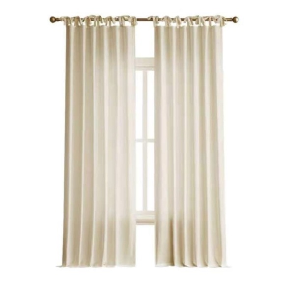 2PK Allen + Roth Harlow Light Filtering 84in Tie Top Panel in Ivory NEW - Picture 4 of 10